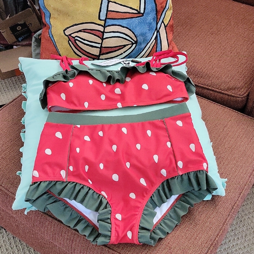 Red and Green Polka Dot Bikini Set